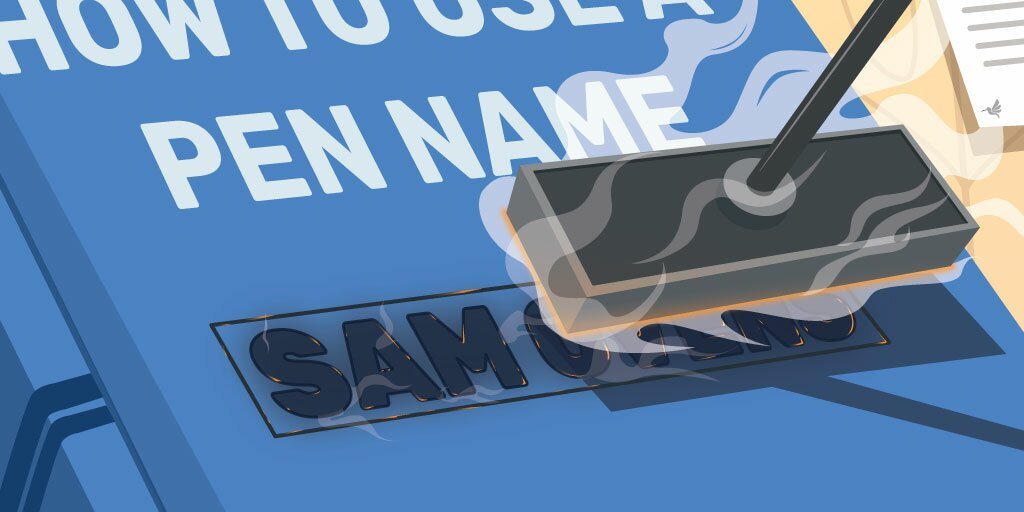 A blue book with the title "How to use a Pen Name?" and the pen name "Sam Ovens" burned into the book